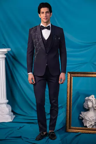 purple embroidered tuxedo for men wedding wear