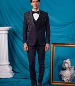 purple embroidered tuxedo for men wedding wear