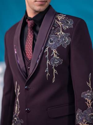 maroon floral design tuxedo with hand embroidery work 2