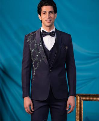purple embroidered tuxedo for men wedding wear 2