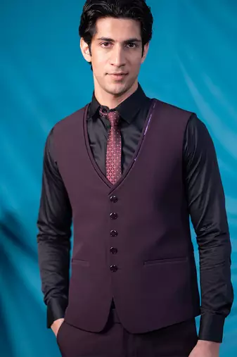 maroon floral design tuxedo with hand embroidery work