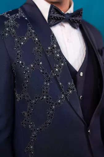 purple embroidered tuxedo for men wedding wear
