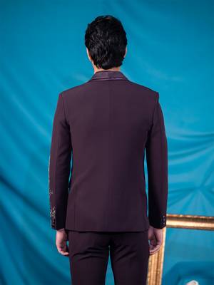 maroon floral design tuxedo with hand embroidery work 5