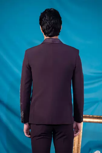 maroon floral design tuxedo with hand embroidery work