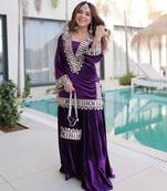 Purple velvet zari embroidered and mirror work kurta with palazzo
