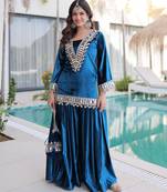 Rama velvet zari embroidered and mirror work kurta with palazzo