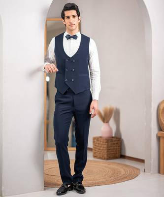 navy blue tuxedo with nature scenic print and hand embroidery 3