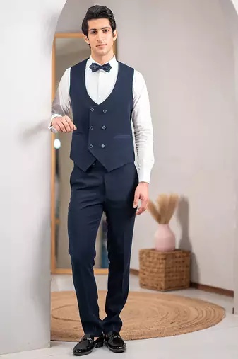 navy blue tuxedo with nature scenic print and hand embroidery