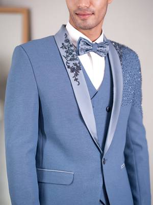 powder blue embroidered tuxedo with contemporary design 2