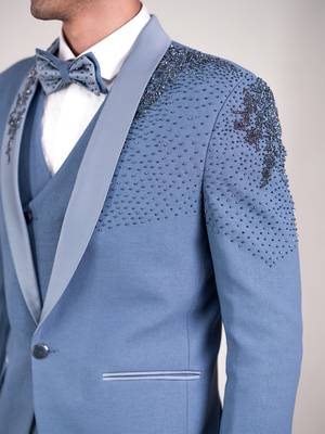 powder blue embroidered tuxedo with contemporary design 3