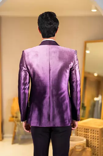 ombre purple velvet tuxedo with celestial star embroidery