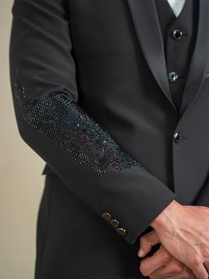 black embroidered tuxedo for men wedding wear 3
