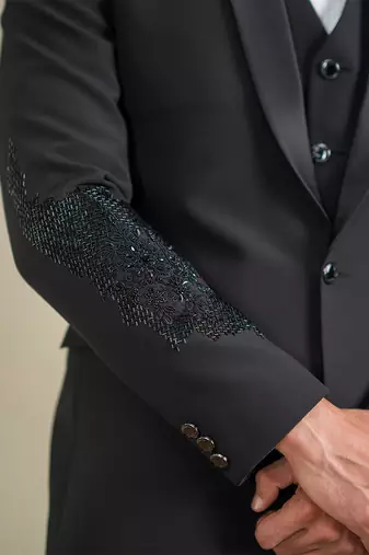 black embroidered tuxedo for men wedding wear