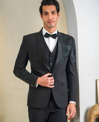 black embroidered tuxedo for men wedding wear 4