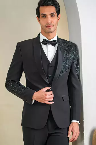 black embroidered tuxedo for men wedding wear