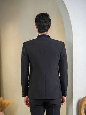 black embroidered tuxedo for men wedding wear 5