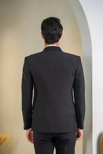 black embroidered tuxedo for men wedding wear