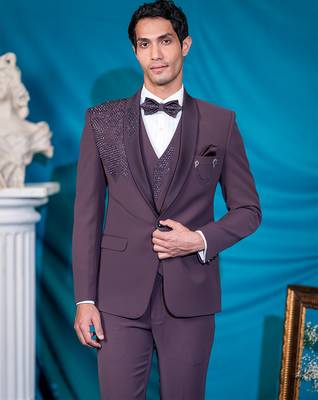 dusty maroon embroidered tuxedo for men 2