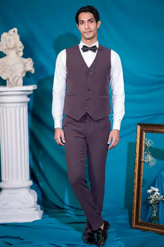 dusty maroon embroidered tuxedo for men