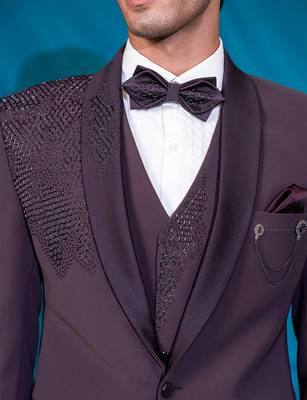 dusty maroon embroidered tuxedo for men 5