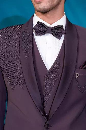 dusty maroon embroidered tuxedo for men