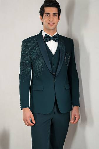 peacock green embroidered tuxedo set for men