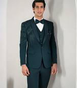peacock green embroidered tuxedo set for men
