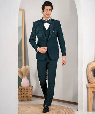 peacock green embroidered tuxedo set for men 2