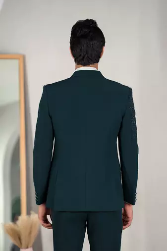 peacock green embroidered tuxedo set for men