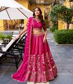 Pink Silk Chaniya Choli with Sequins & Thread Embroidery Work