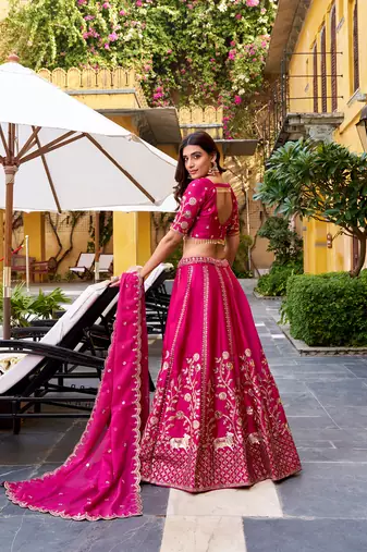 Pink Silk Chaniya Choli with Sequins & Thread Embroidery Work