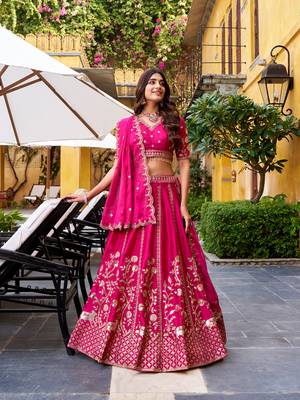 Pink Silk Chaniya Choli with Sequins & Thread Embroidery Work 5