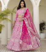 Pink Embroidered crepe Lehenga set with Choli and dupatta