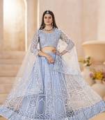 SKY BLUE Net Embroidered Lehenga set with Choli and dupatta