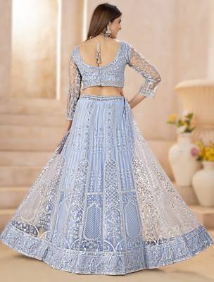 SKY BLUE Net Embroidered Lehenga set with Choli and dupatta 2
