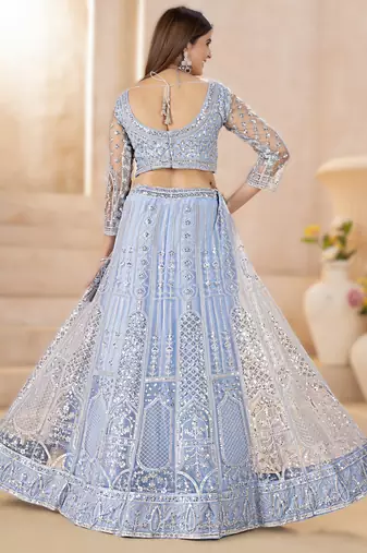 SKY BLUE Net Embroidered Lehenga set with Choli and dupatta