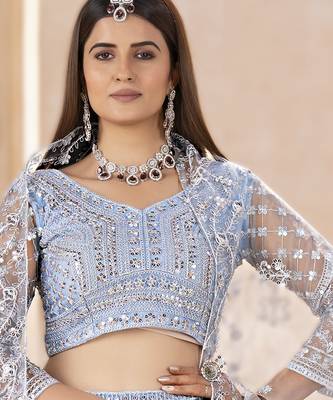 SKY BLUE Net Embroidered Lehenga set with Choli and dupatta 3