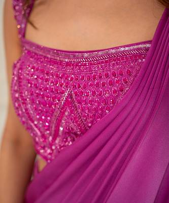 Magenta embroidered satin saree 2