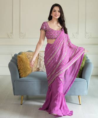 Magenta embroidered georgette saree 1
