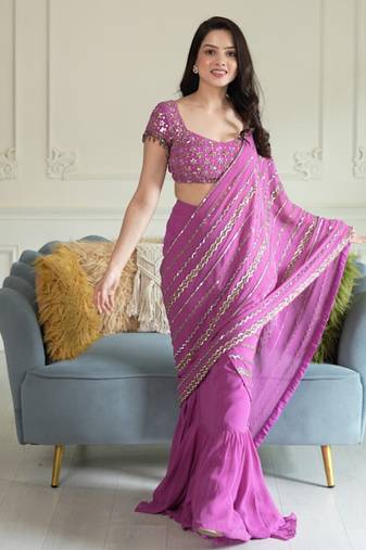 Magenta embroidered georgette saree