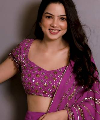 Magenta embroidered georgette saree 4