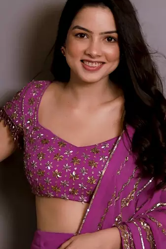 Magenta embroidered georgette saree