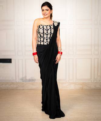 Black embroidered crepe saree 1