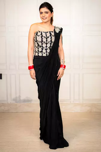 Black embroidered crepe saree