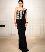 Black embroidered crepe saree
