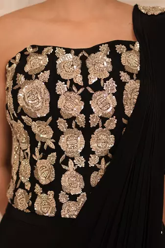 Black embroidered crepe saree