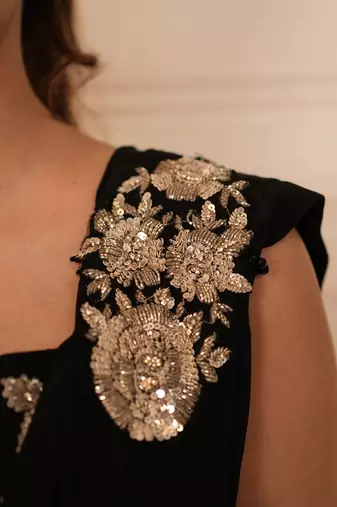 Black embroidered crepe saree