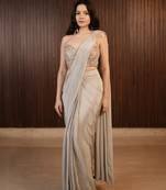 Silver embroidered crepe saree