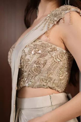Silver embroidered crepe saree
