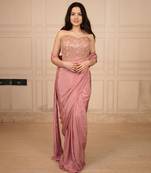 Pink embroidered crepe saree